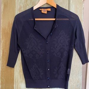 Tory Burch sheer black 3/4 length sleeve cardigan